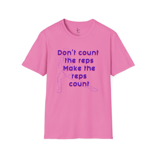 Graphic T-Shirt 'Don't count the reps Make the reps count' in Purple