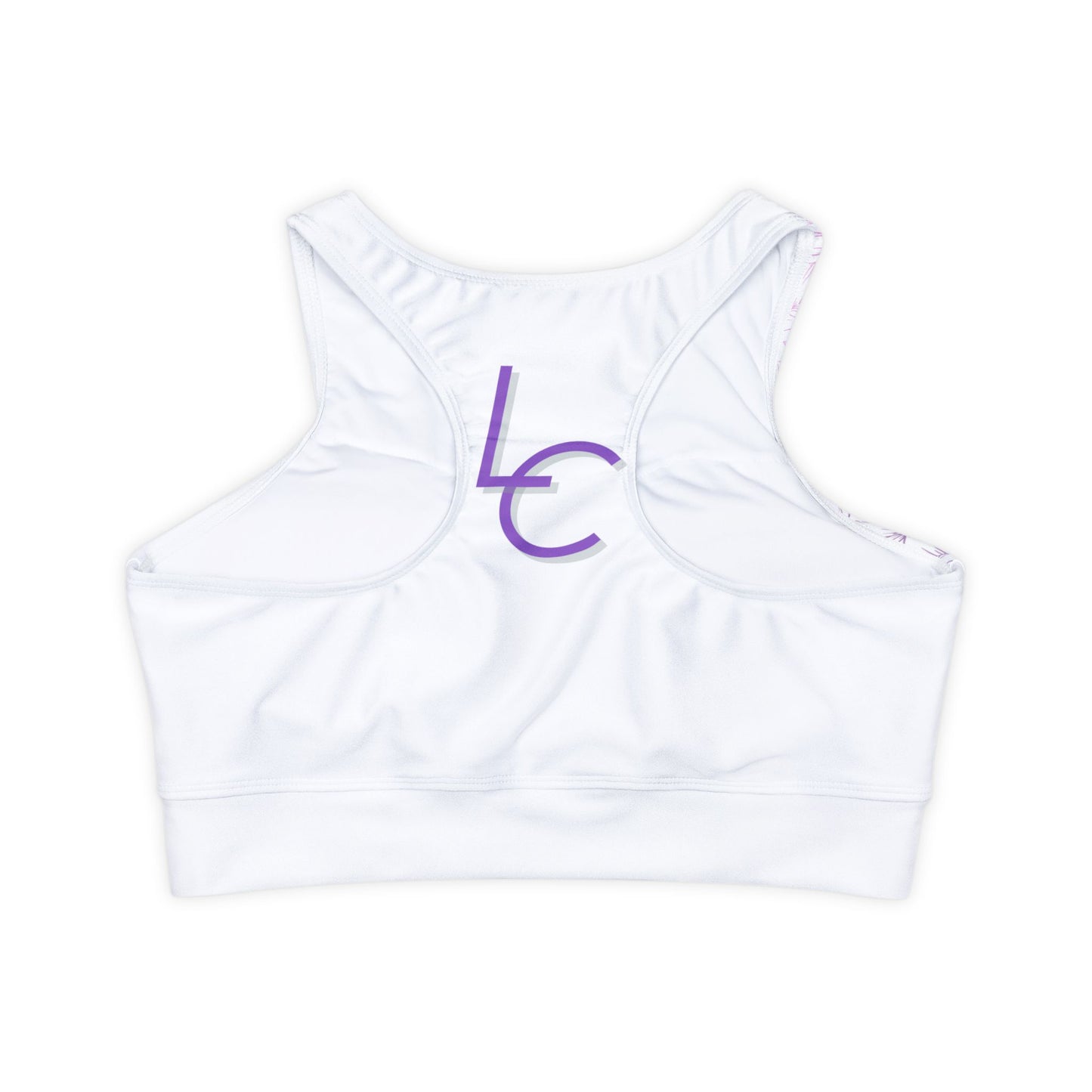 Sports Bra Fully Lined Padded Sports Bra Support Bra Purple Flower/White