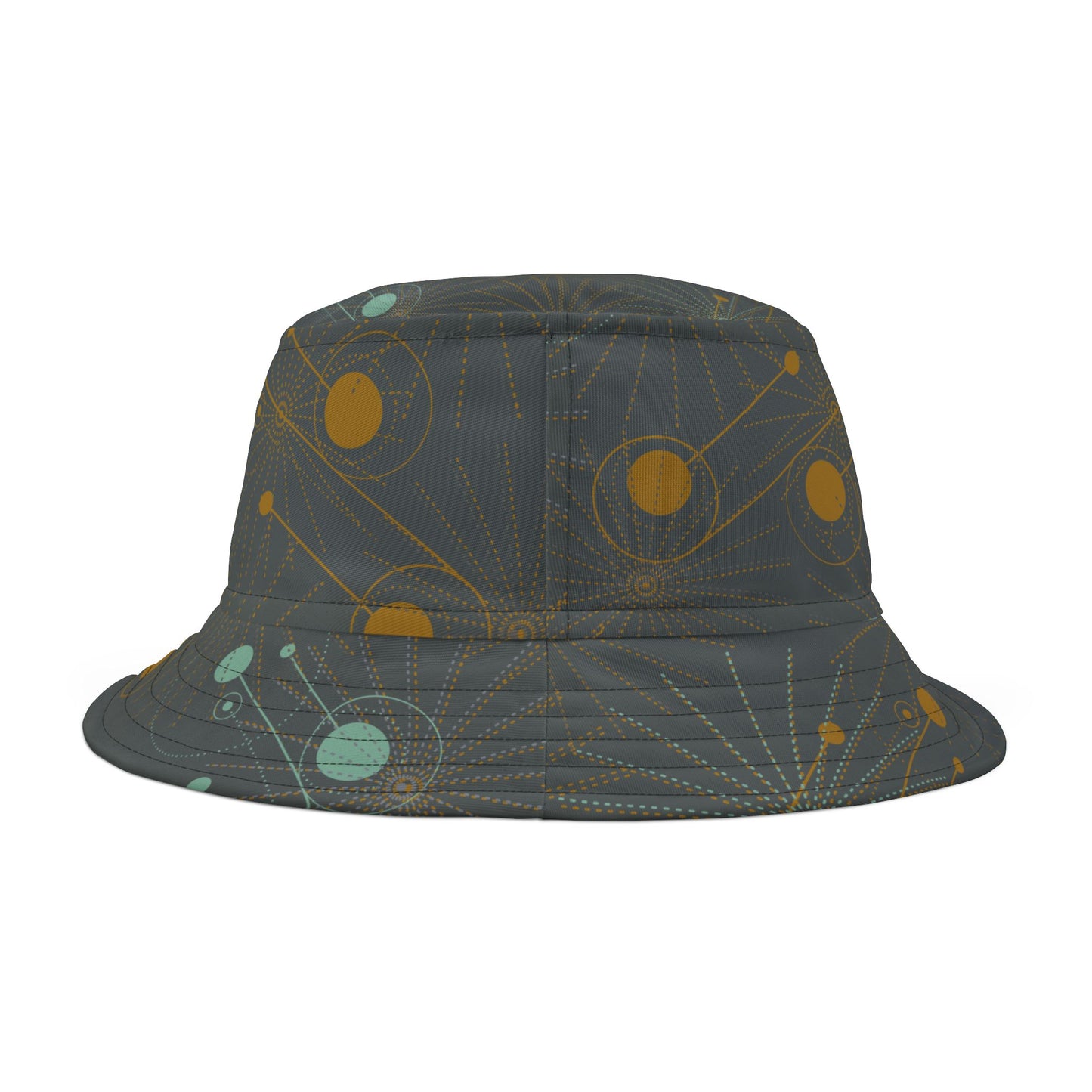 Bucket Hat with Geo Pop Designs in Green and Gold on Gray