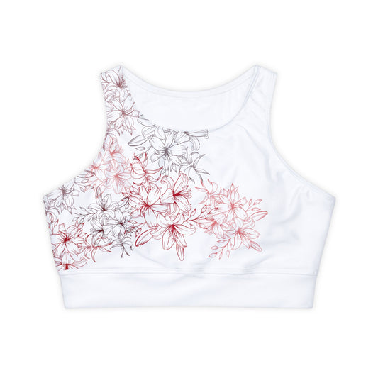 Sports Bra Fully Lined Padded Sports Bra Support Bra Red Flower/White