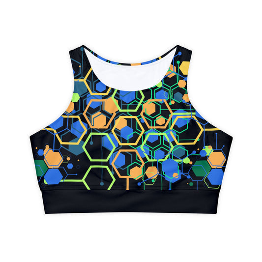 Sports Bra for Women - Fully Lined and Padded, Green/Geo Pop/Black