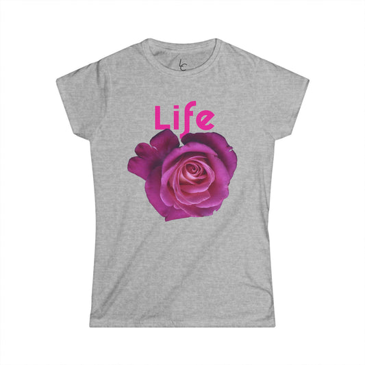 Comfort Fit Tee 'Life' Garden Design Pink Rose Cotton Tee Fitted T-shirt Soft Tee Woman's T-shirt