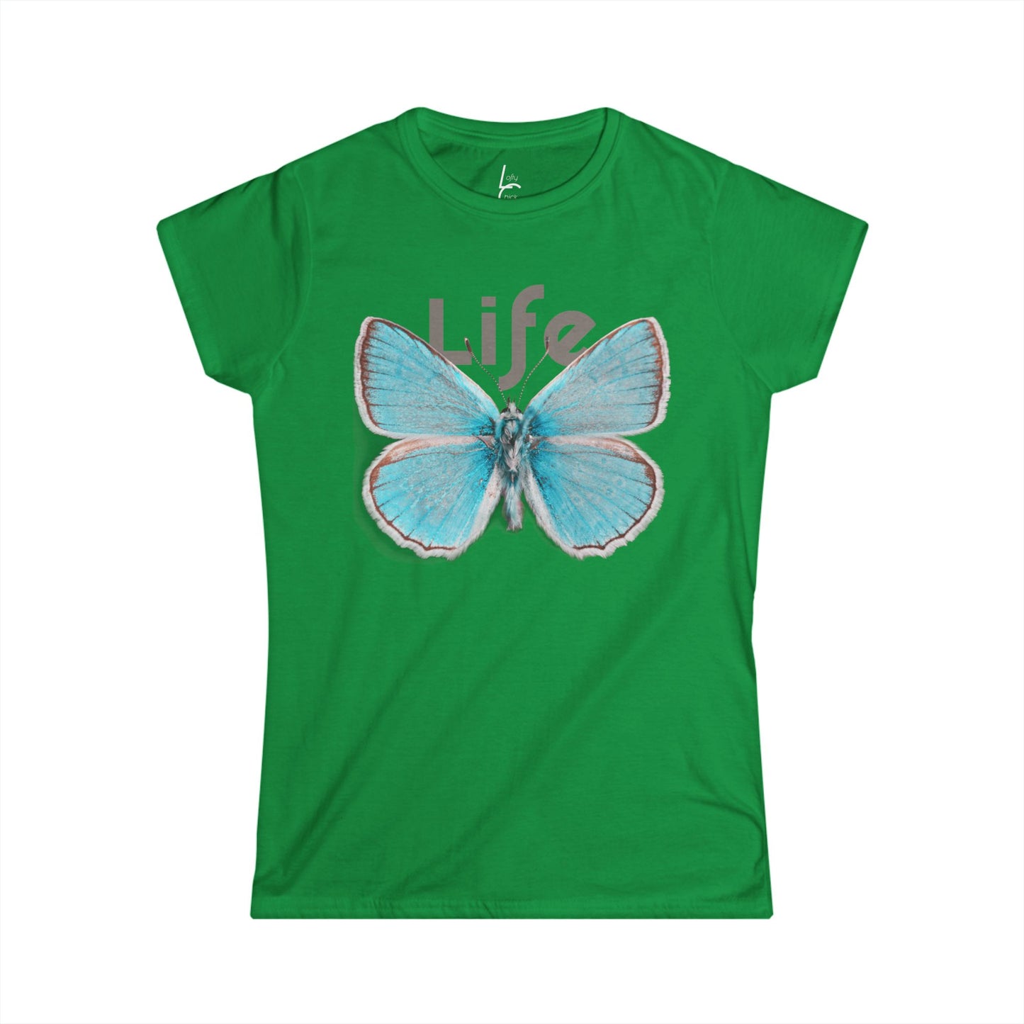 Comfort Fit Tee 'Life' Garden Design Teal Butterfly Cotton Fitted T-shirt